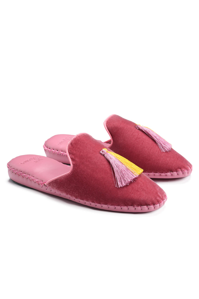 Women Classic Handmade Velvet Slippers - Pink