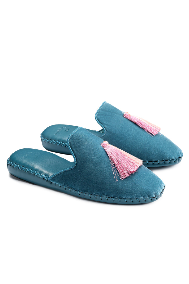 Blue Velvet Slippers Palms
