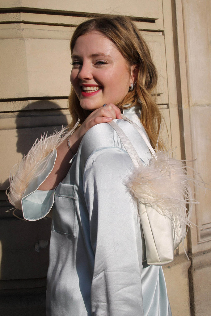 GLAM Silk Party Pajamas Set with Feathers Not Just Pajama