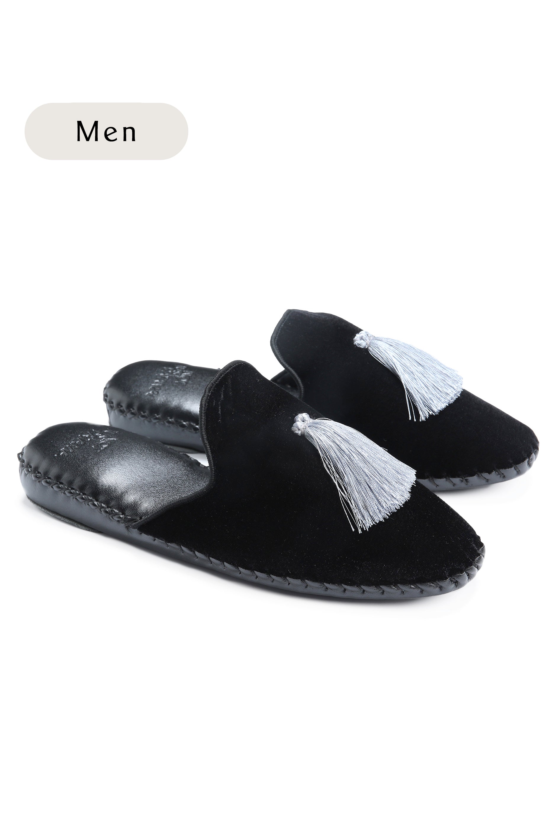 Men Classic Handmade Velvet Slippers (Tassels)-Slippers-S-Rich Black-010-Not Just Pajama